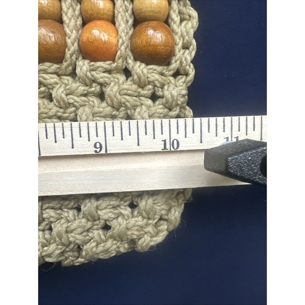 Vintage Macrame Handbag Purse Wood Handles Beige Boho Hippie Handmade 1970s - Picture 8 of 12